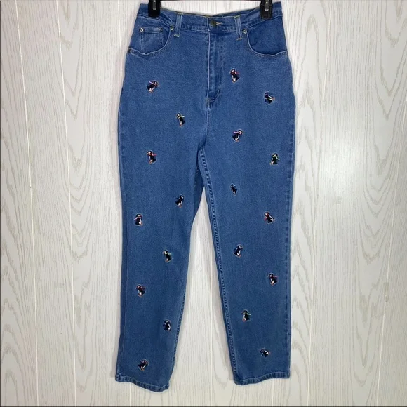 Vintage Embroidered Penguin High Rise Jeans by Quacker Factory 26/27” Waist - Picture 3 of 13